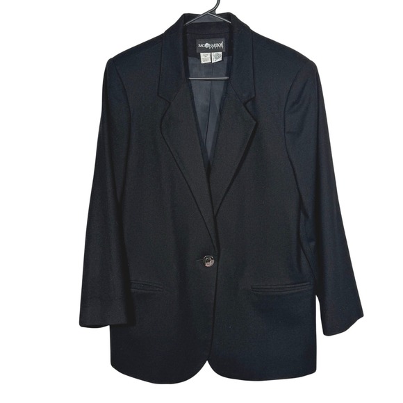 Sag Harbor Jackets & Blazers - Sag Harbor Women's Vintage 100% Wool Black Blazer Sz 12P / Vintage Sz 14P Career